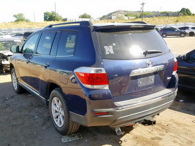 5TDBK3EH3CS144453 - 2012 TOYOTA HIGHLANDER BLUE photo 3