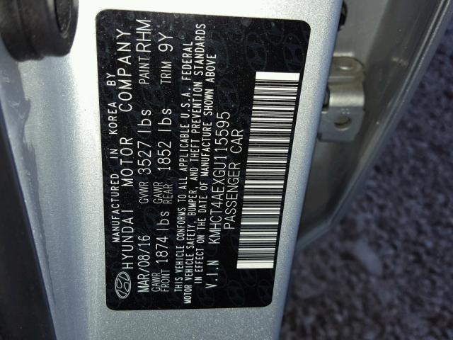 KMHCT4AEXGU115595 - 2016 HYUNDAI ACCENT SE SILVER photo 10