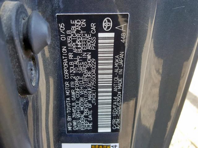 JTKDE177550040229 - 2005 TOYOTA SCION TC ნაცრისფერი ფოტო 10