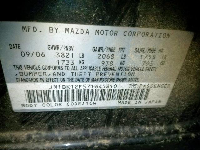 JM1BK12F571645810 - 2007 MAZDA 3 I BLACK photo 10