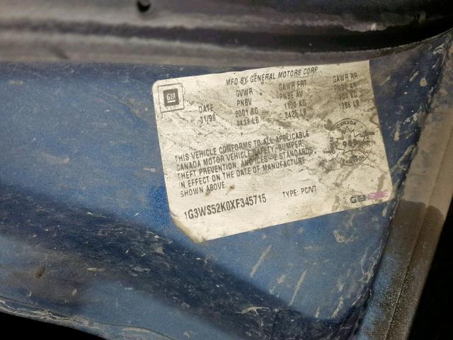 1G3WS52K0XF345715 - 1999 OLDSMOBILE INTRIGUE G BLUE photo 10