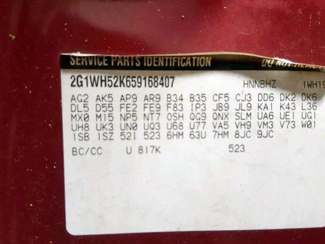 2G1WH52K659168407 - 2005 CHEVROLET IMPALA LS MAROON photo 10