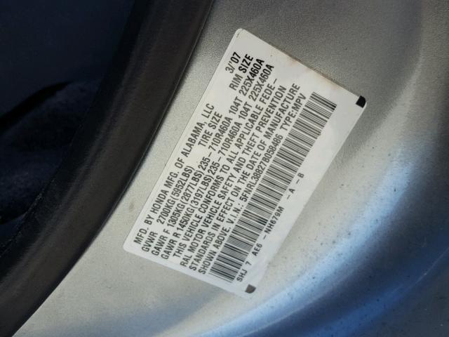 5FNRL38827B058486 - 2007 HONDA ODYSSEY TO SILVER photo 10