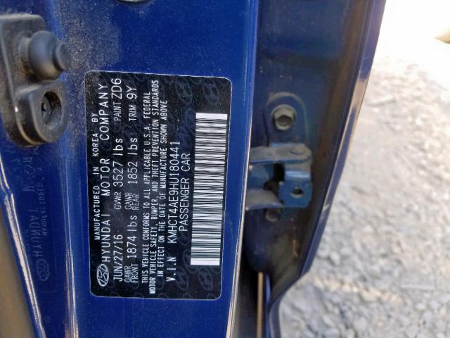 KMHCT4AE9HU180441 - 2017 HYUNDAI ACCENT SE BLUE photo 10