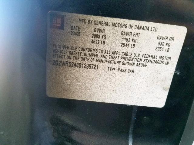 2G2WR524451296721 - 2005 PONTIAC GRAND PRIX Սև լուսանկար 10