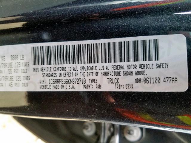 1C6RRFEG6KN872718 - 2019 RAM 1500 REBEL შავი ფოტო 10