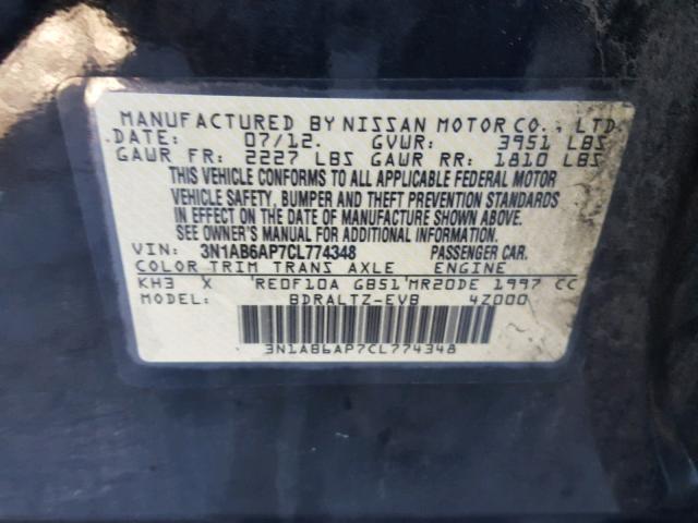 3N1AB6AP7CL774348 - 2012 NISSAN SENTRA 2.0 BLACK photo 10