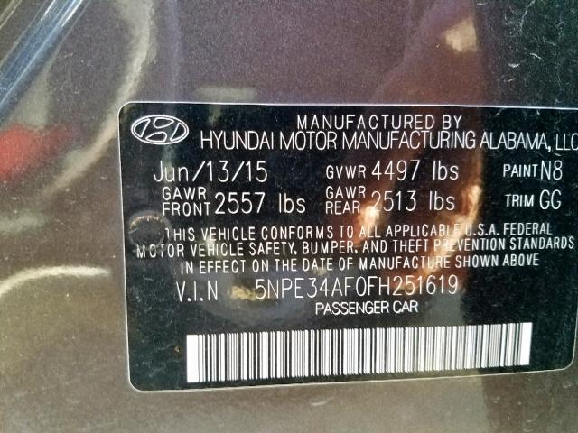 5NPE34AF0FH251619 - 2015 HYUNDAI SONATA SPO BROWN photo 10