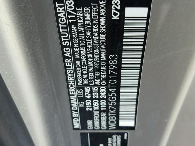 WDBTK75G54T017983 - 2004 MERCEDES-BENZ CLK 500 SILVER photo 10