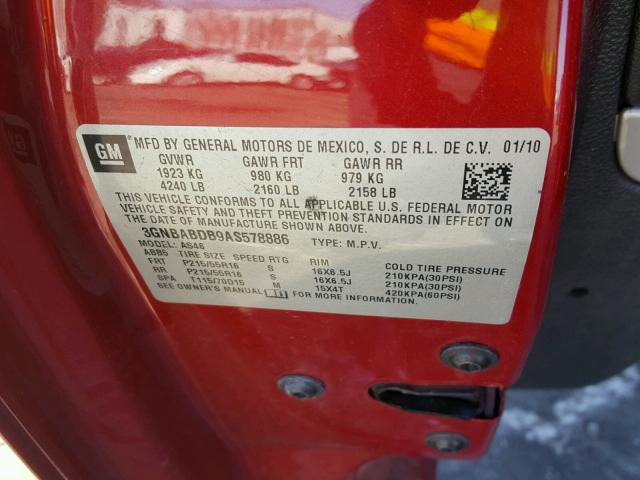 3GNBABDB9AS578886 - 2010 CHEVROLET HHR LT RED photo 10