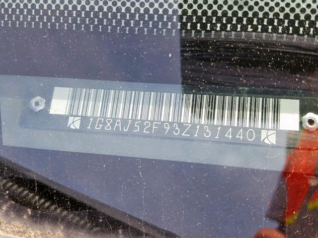 1G8AJ52F93Z131440 - 2003 SATURN ION LEVEL SILVER photo 10