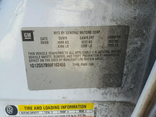 1G1ZG57B99F162459 - 2009 CHEVROLET MALIBU LS 白色 照片 10