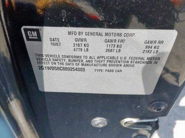 2G1WD58C889254303 - 2008 CHEVROLET IMPALA SUP შავი ფოტო 10