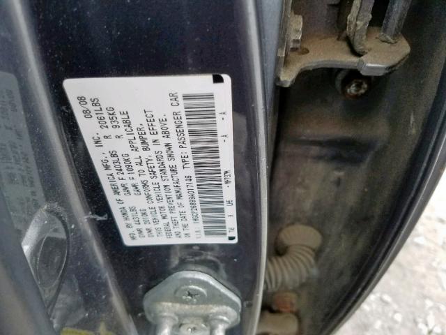 1HGCP26899A017146 - 2009 HONDA ACCORD EXL GRAY photo 10