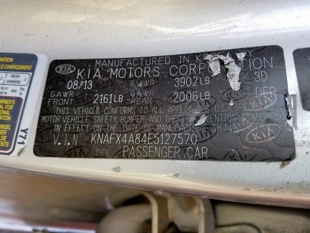 KNAFX4A84E5127570 - 2014 KIA FORTE EX SILVER photo 10