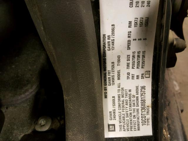 1GCDT136X68175736 - 2006 CHEVROLET COLORADO BLACK photo 10