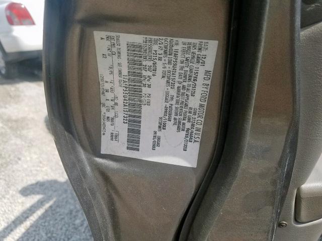 1FAFP55U42A157323 - 2002 FORD TAURUS SES CHARCOAL photo 10