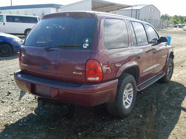 1B4HS28N31F514039 - 2001 DODGE DURANGO MAROON photo 4