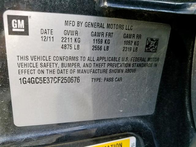 1G4GC5E37CF250676 - 2012 BUICK LACROSSE BLACK photo 10