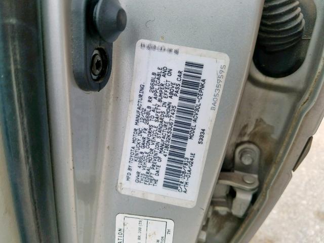4T1BE32K53U677435 - 2003 TOYOTA CAMRY LE SILVER photo 10