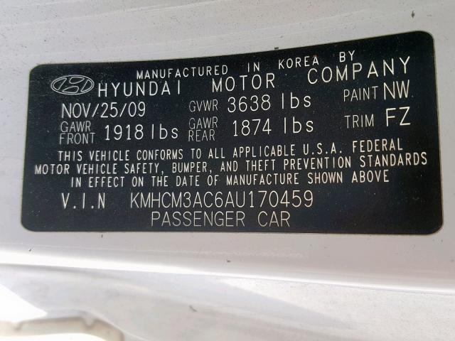 KMHCM3AC6AU170459 - 2010 HYUNDAI ACCENT BLU WHITE photo 10