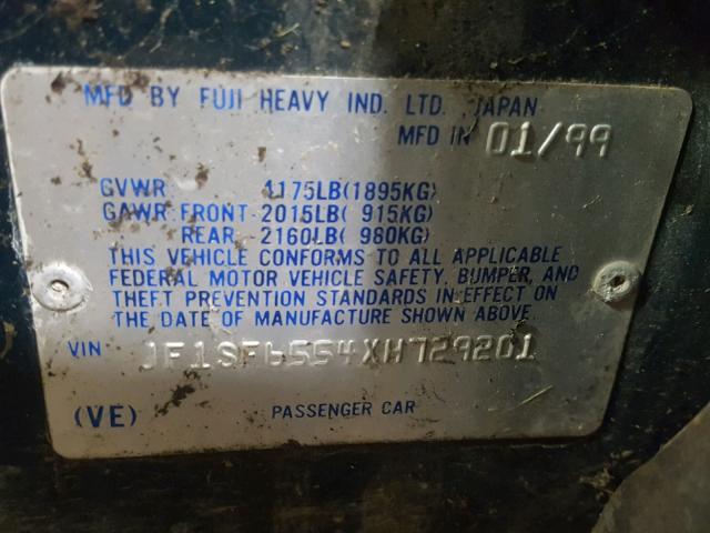 JF1SF6554XH729201 - 1999 SUBARU FORESTER S GREEN photo 10