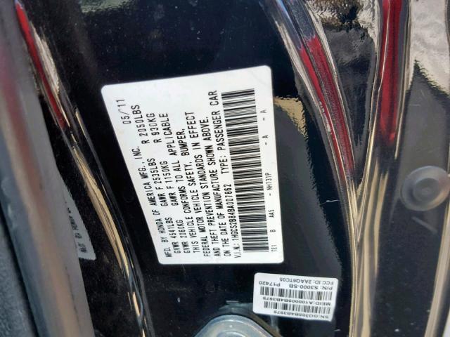 1HGCS2B84BA007862 - 2011 HONDA ACCORD EXL BLACK photo 10