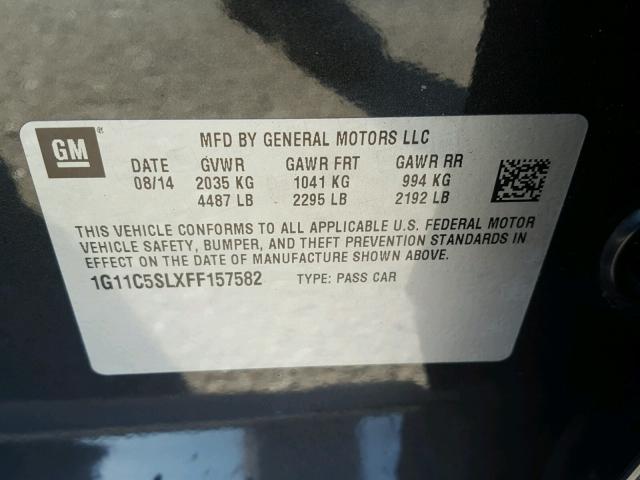 1G11C5SLXFF157582 - 2015 CHEVROLET MALIBU 1LT ნაცრისფერი ფოტო 10