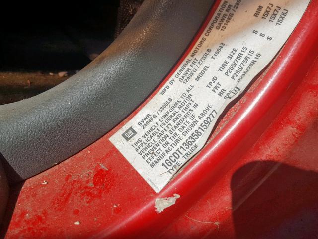 1GCDT136358159277 - 2005 CHEVROLET COLORADO RED photo 10