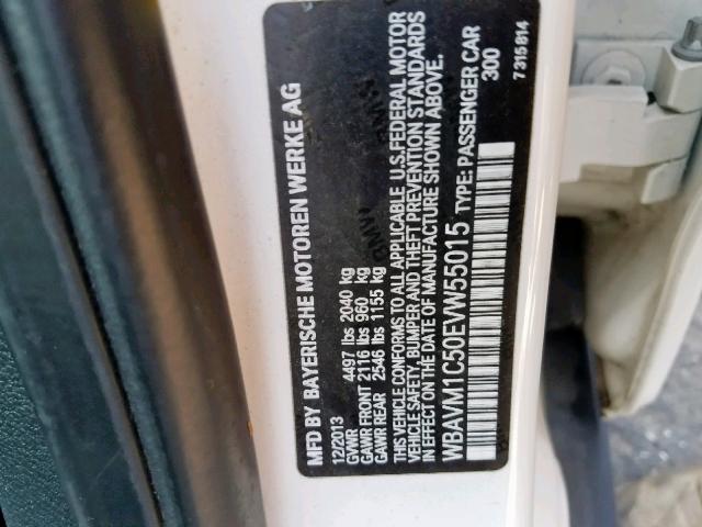 WBAVM1C50EVW55015 - 2014 BMW X1 SDRIVE2 WHITE photo 10