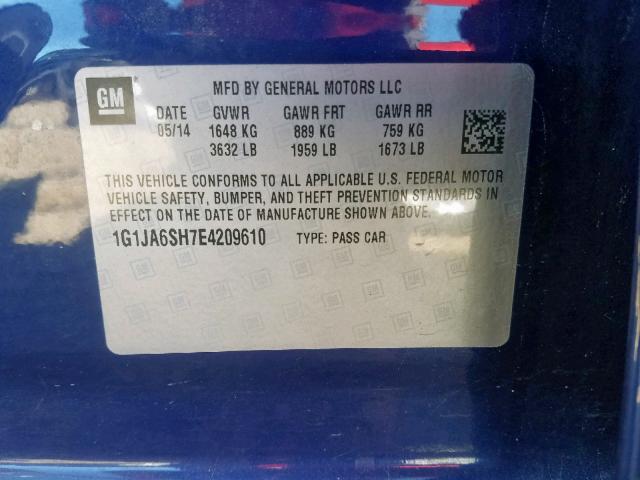 1G1JA6SH7E4209610 - 2014 CHEVROLET SONIC LS BLUE photo 10