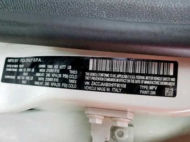 ZACCJAAB0HPF90108 - 2017 JEEP RENEGADE S Ağ foto 10