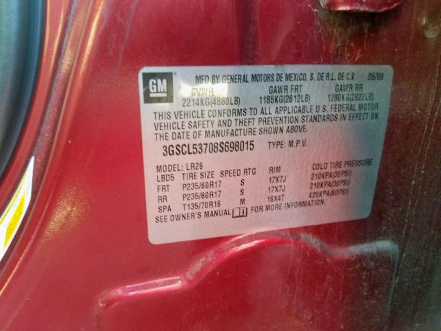 3GSCL53708S698015 - 2008 SATURN VUE XR RED photo 10