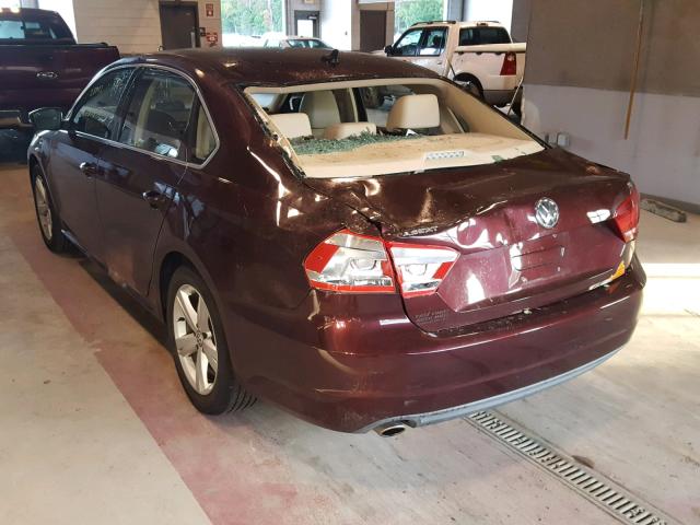 1VWBP7A35DC061366 - 2013 VOLKSWAGEN PASSAT SE BURGUNDY photo 3