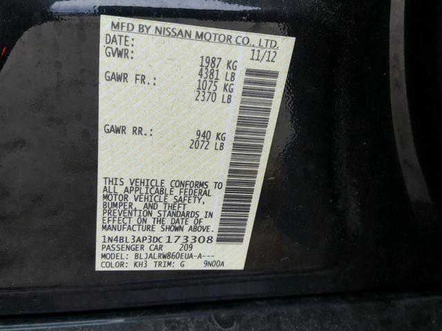 1N4BL3AP3DC173308 - 2013 NISSAN ALTIMA 3.5 BLACK photo 10