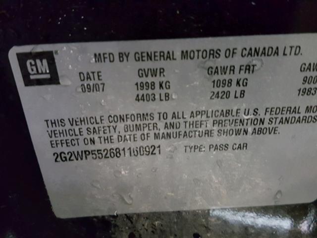 2G2WP552681160921 - 2008 PONTIAC GRAND PRIX BLACK photo 10