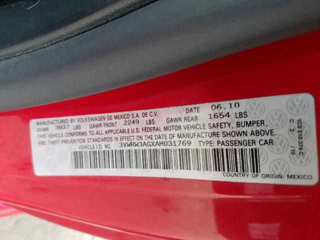 3VWRW3AGXAM031769 - 2010 VOLKSWAGEN NEW BEETLE წითელი ფოტო 10