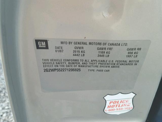 2G2WP552271206825 - 2007 PONTIAC GRAND PRIX SILVER photo 10