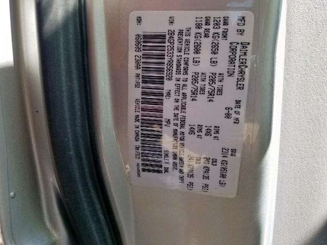 2B4GP2533YR856920 - 2000 DODGE CARAVAN SILVER photo 10