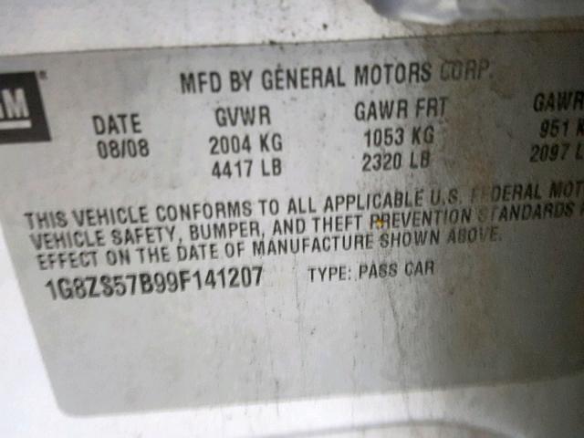 1G8ZS57B99F141207 - 2009 SATURN AURA XE SILVER photo 10