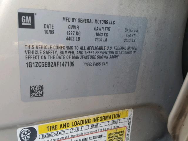 1G1ZC5EB2AF147109 - 2010 CHEVROLET MALIBU 1LT GOLD photo 10