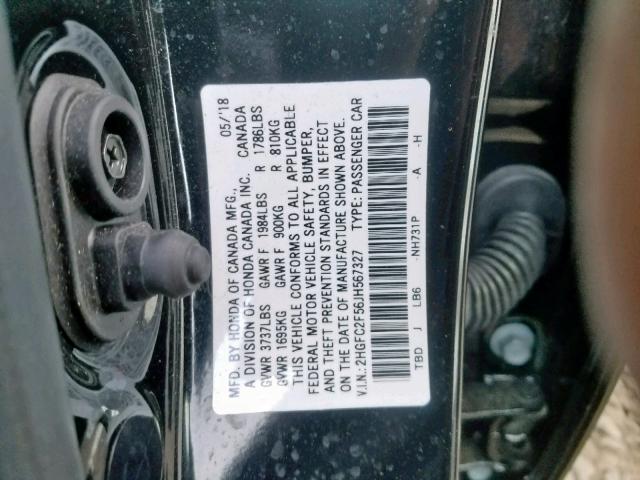 2HGFC2F56JH567327 - 2018 HONDA CIVIC LX BLACK photo 10