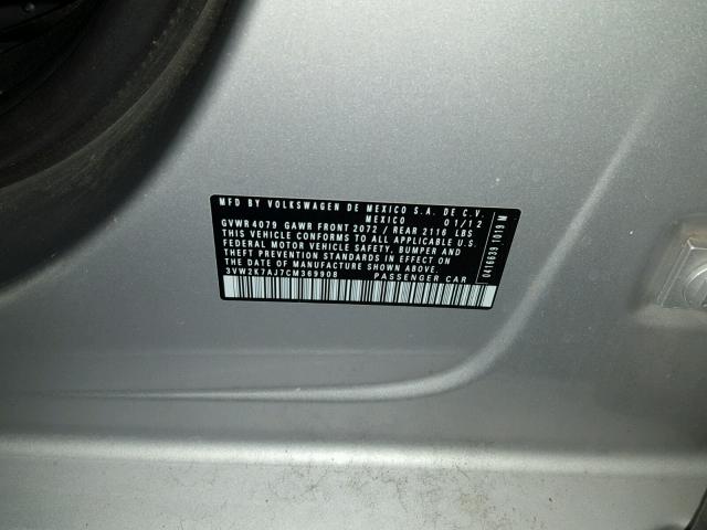 3VW2K7AJ7CM369908 - 2012 VOLKSWAGEN JETTA BASE 银色 照片 10
