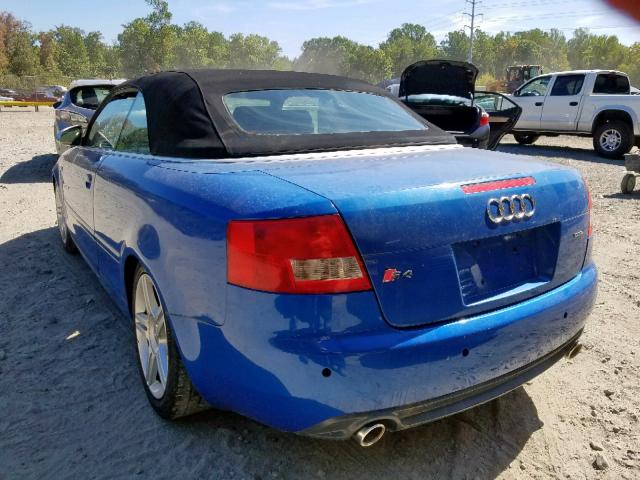 WUARL48H05K900394 - 2005 AUDI S4 QUATTRO BLUE photo 3