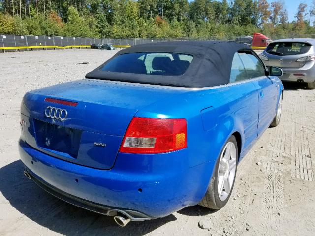 WUARL48H05K900394 - 2005 AUDI S4 QUATTRO BLUE photo 4