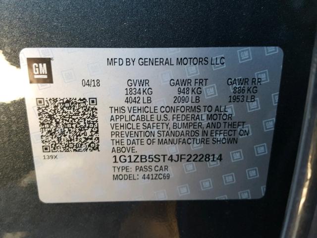 1G1ZB5ST4JF222814 - 2018 CHEVROLET MALIBU LS 黑色 照片 10