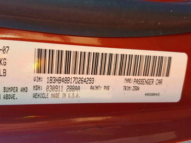 1B3HB48B17D264293 - 2007 DODGE CALIBER SX ORANGE photo 10