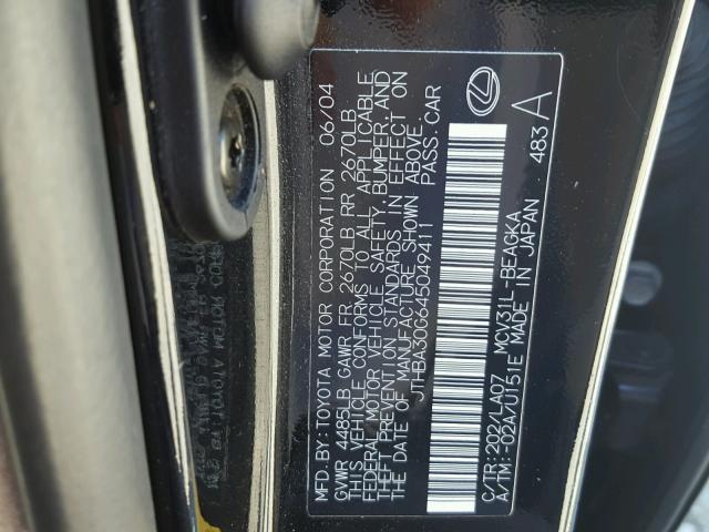 JTHBA30G645049411 - 2004 LEXUS ES 330 BLACK photo 10