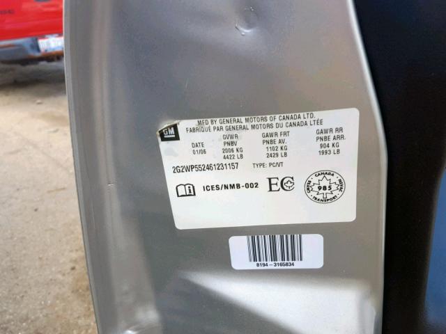 2G2WP552461231157 - 2006 PONTIAC GRAND PRIX SILVER photo 10