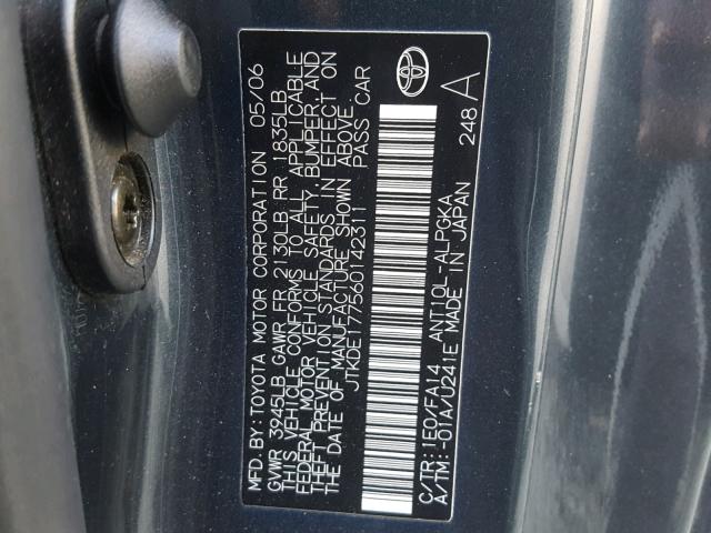 JTKDE177560142311 - 2006 TOYOTA SCION TC 灰色 照片 10